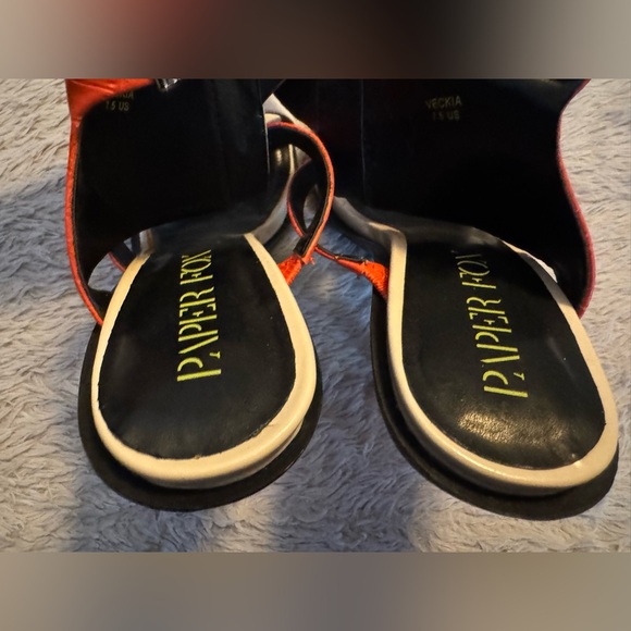 Paper Fox Stylish Orange Croco, White & Black Women's Open Toe Heels with Straps - Picture 11 of 15